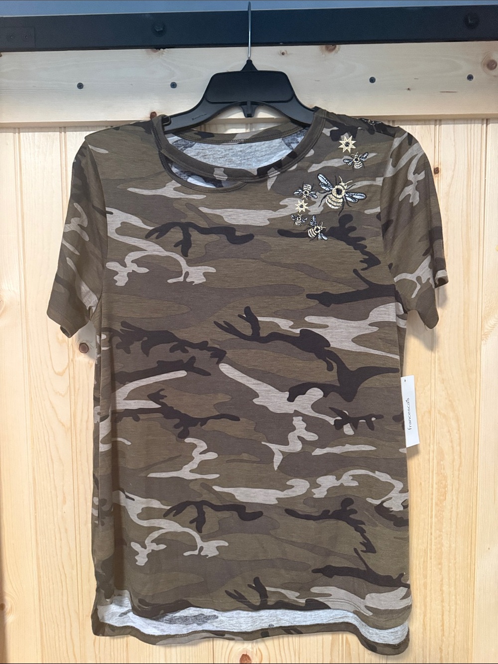 Alya Olive Camo Short-Sleeve Tee with Bee Embroidery